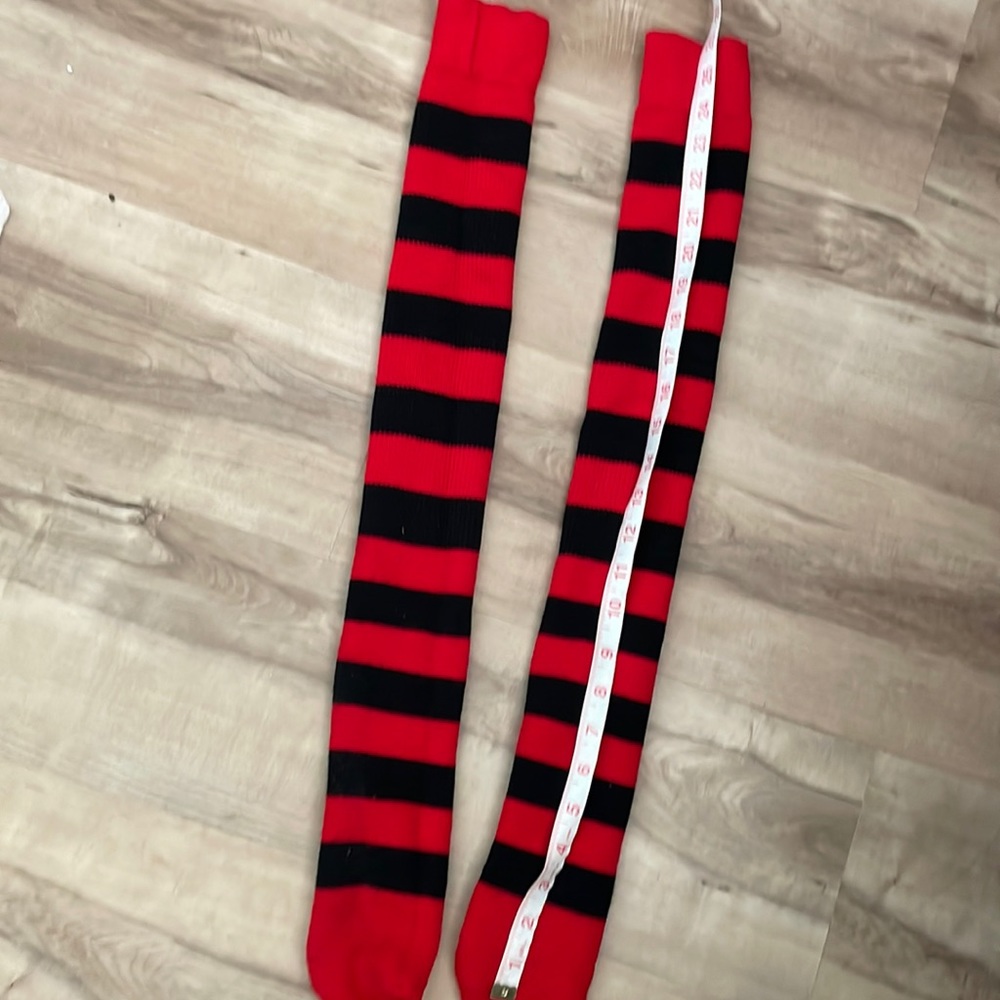 Black and red striped socks size medium tall